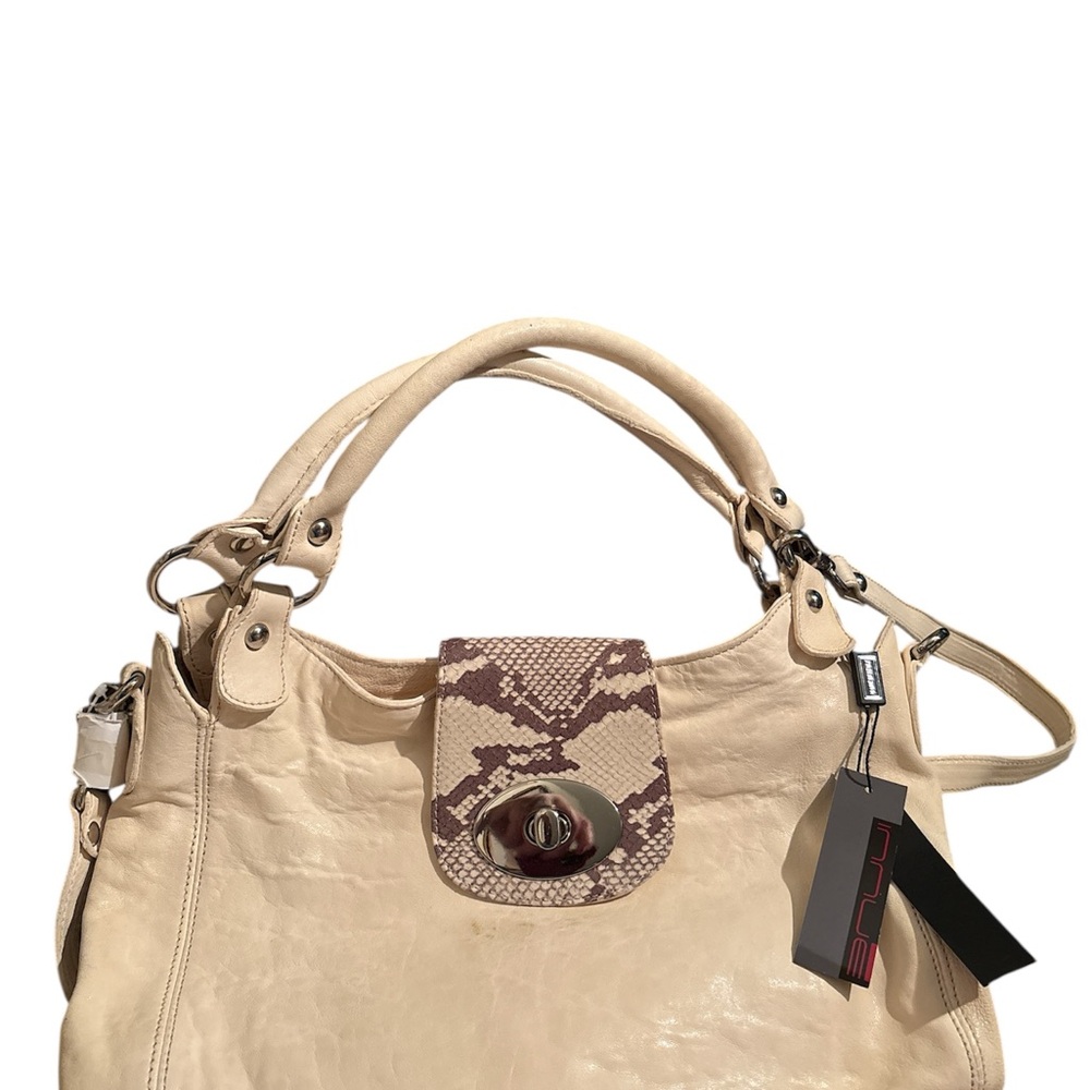 Innue Cream and Brown Italian Leather Handbag